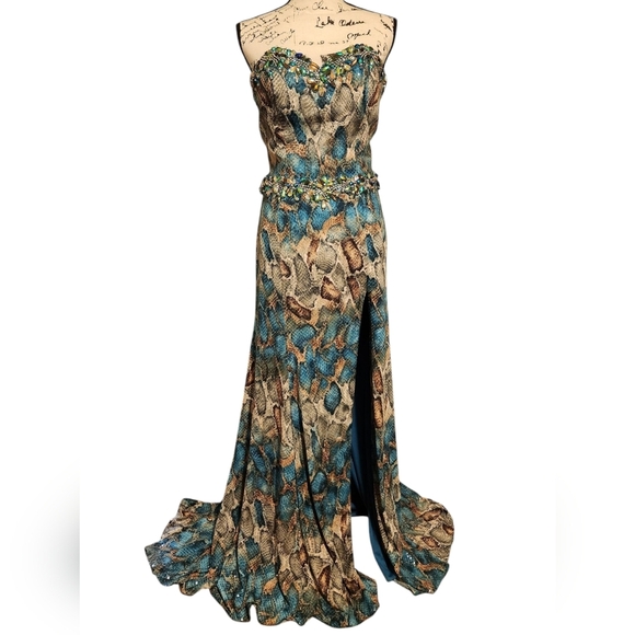 Terani Couture Strapless Animal Print Evening Gown - Picture 4 of 12